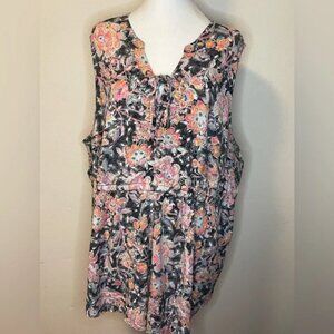 Torrid Women’s Challis Floral Sleeveless Lace Up Tunic Top With Pockets Size 4